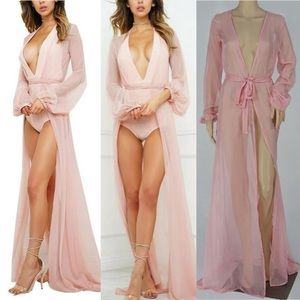 Light pink swim coverup robe with tie
